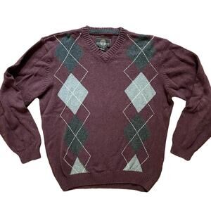 VTG WEATHERPROOF Argyle V-neck Sweater in Maroon SZ XL